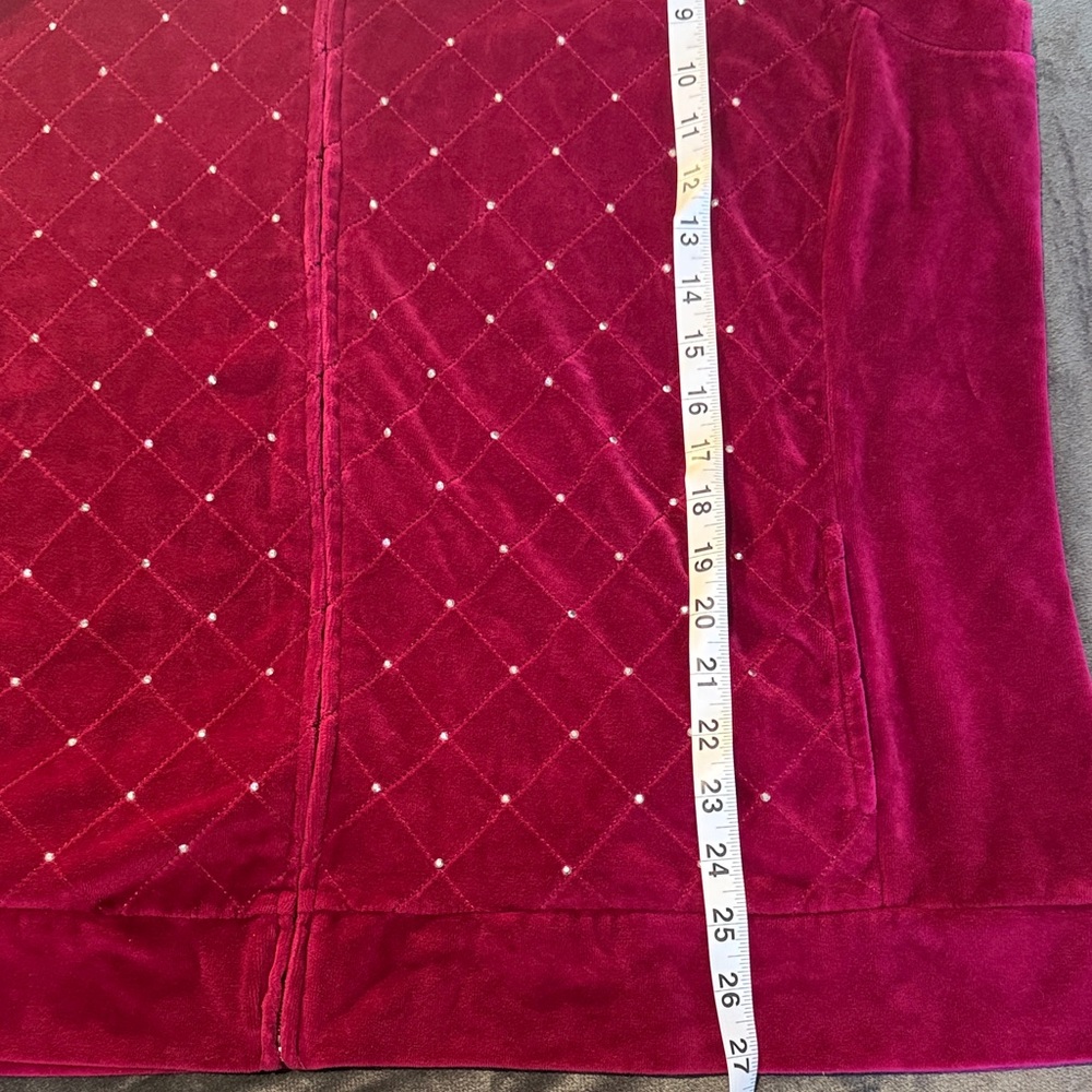 Quaker Factory Velour Quilted Rhinestone Zip Front Vest Burgundy / Wine Red 1X - Picture 6 of 9